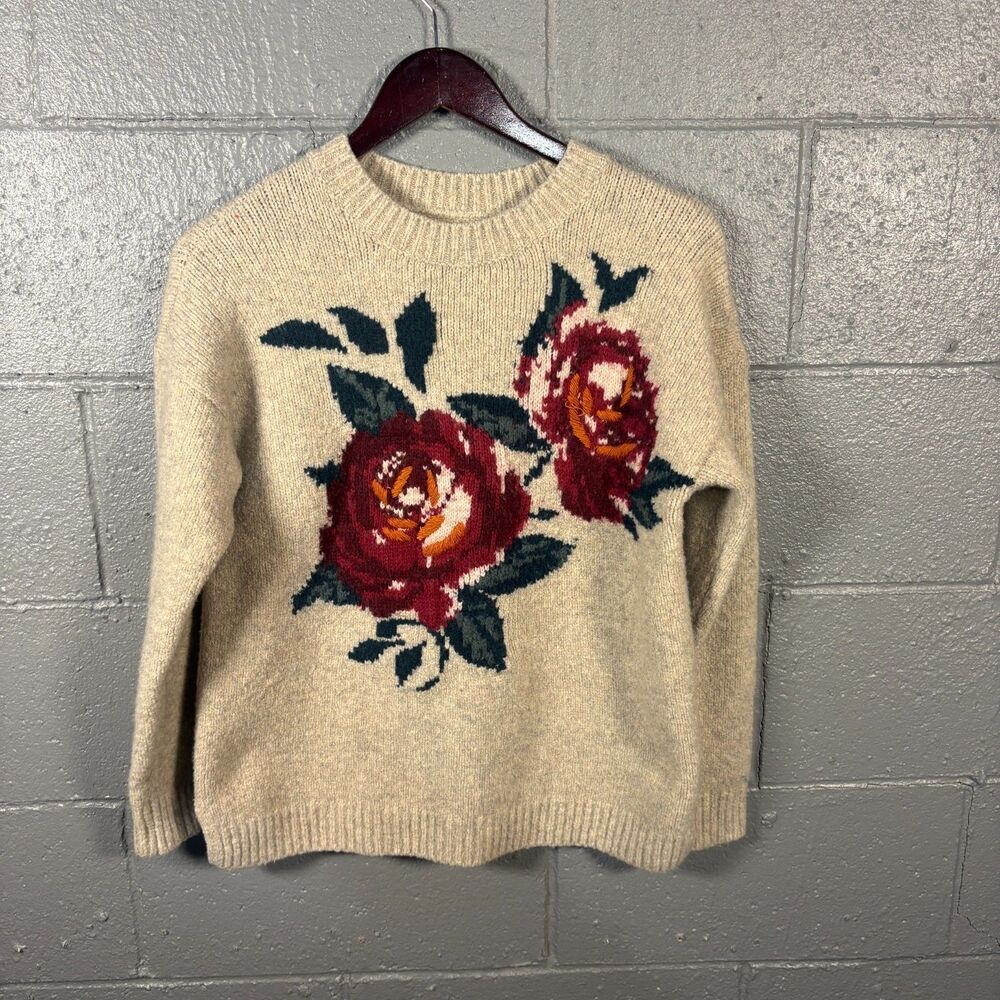 Abercrombie & Fitch Sweater Womens M Wool Blend Floral Rose Cottagecore Y2K